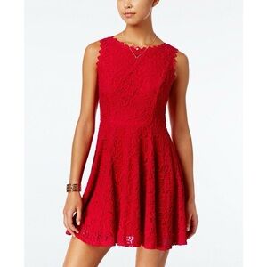 City Studios Red Lace Fit & Flare Dress